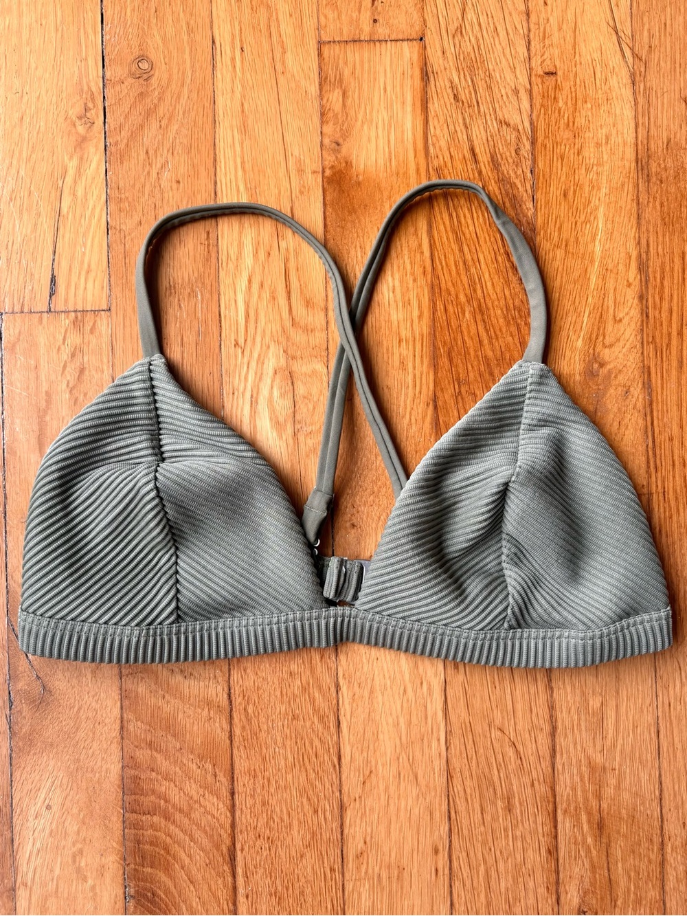 Hollister Army Green Bikini Top Ribbed Swimsuit Triangle Large Olive Crossback